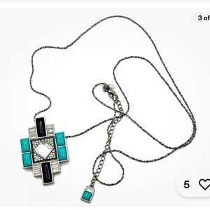 Lia Sophia Blue and Black Geometric Pendant Necklace